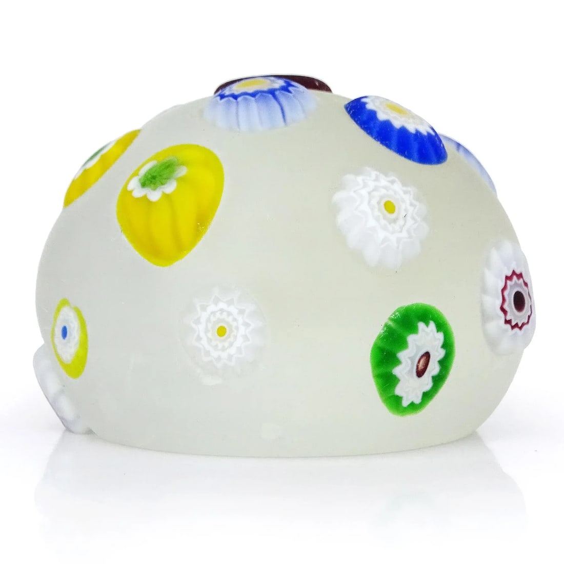 Murano Vintage A.Ve.M. Millefiori Flowers Satin Surface Abstract Italian Art Glass Paperweight - 5