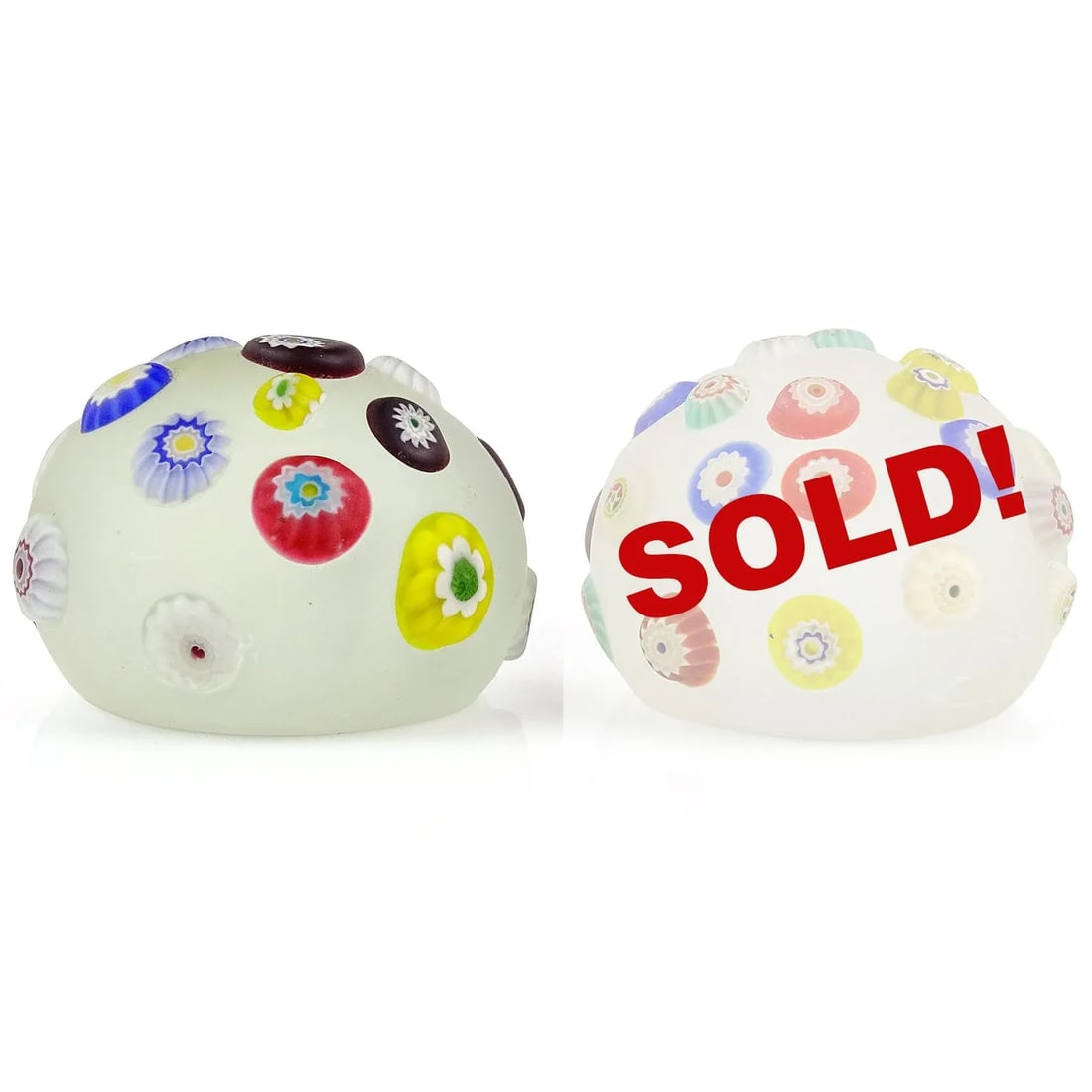 Murano Vintage A.Ve.M. Millefiori Flowers Satin Surface Abstract Italian Art Glass Paperweight - 6