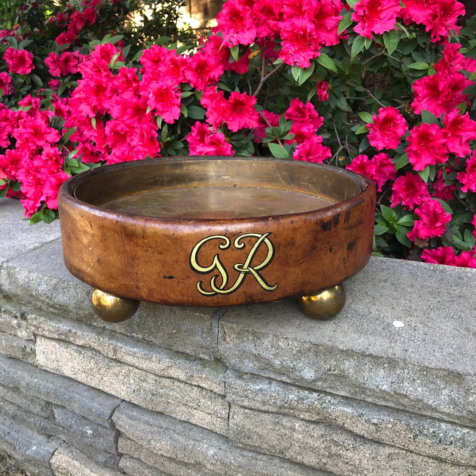 B. H. & G. Ltd. England Leather Encased Low Planter - 10