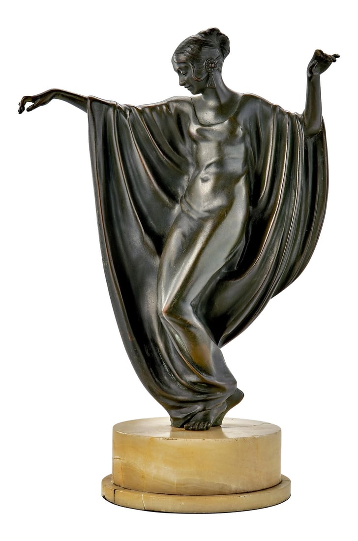 Art Deco Bronze Sculpture of Woman Dancing - Signed M Draper: Beautiful and highly detailed 1920's art deco bronze by Mary Draper. Condition: Alterations: Original Condition Unaltered Imperfections: Some Imperfections Condition Notes: Natural wear and patina