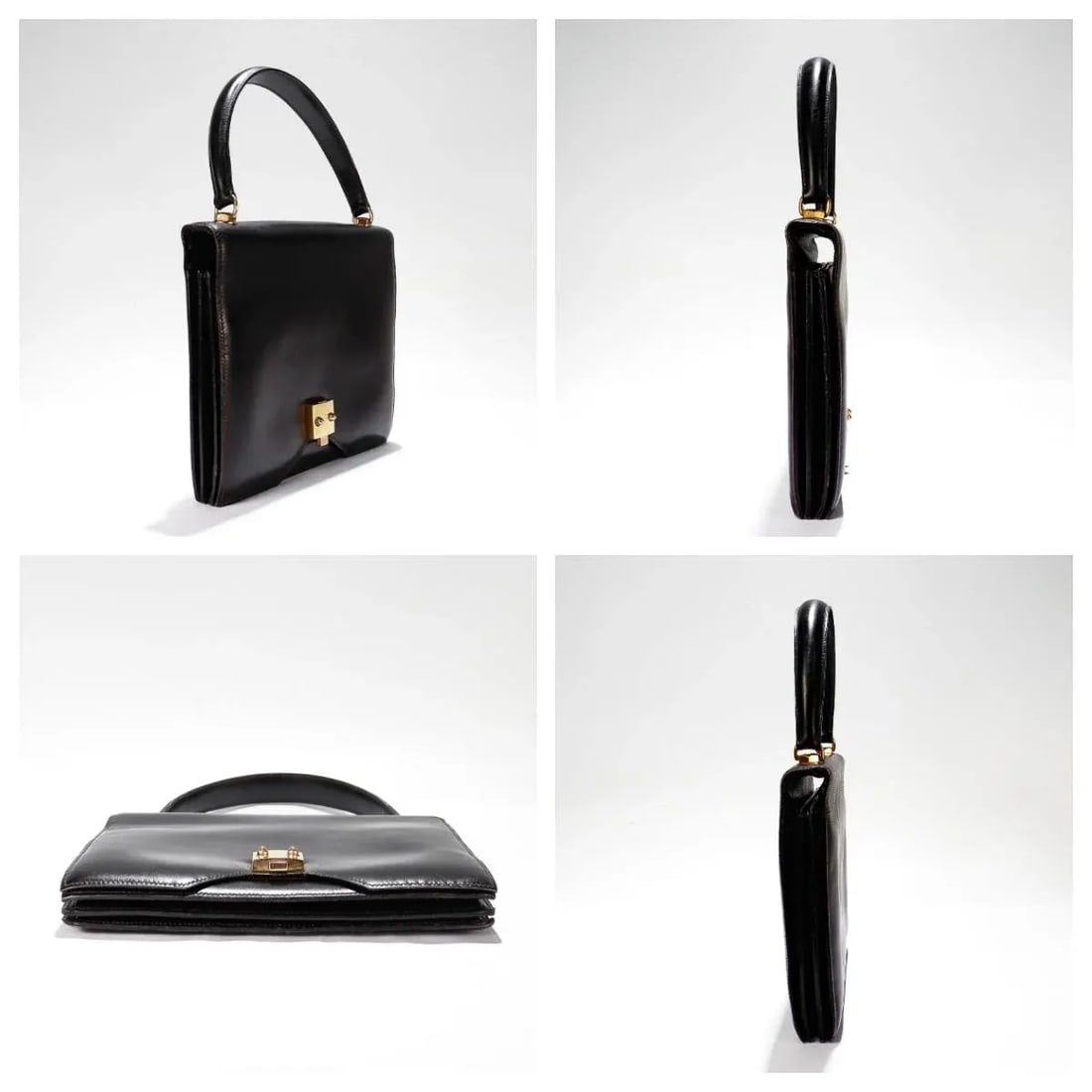 Vintage 1950s Hermes "Sac G8" Handbag in Black Box Leather - 5