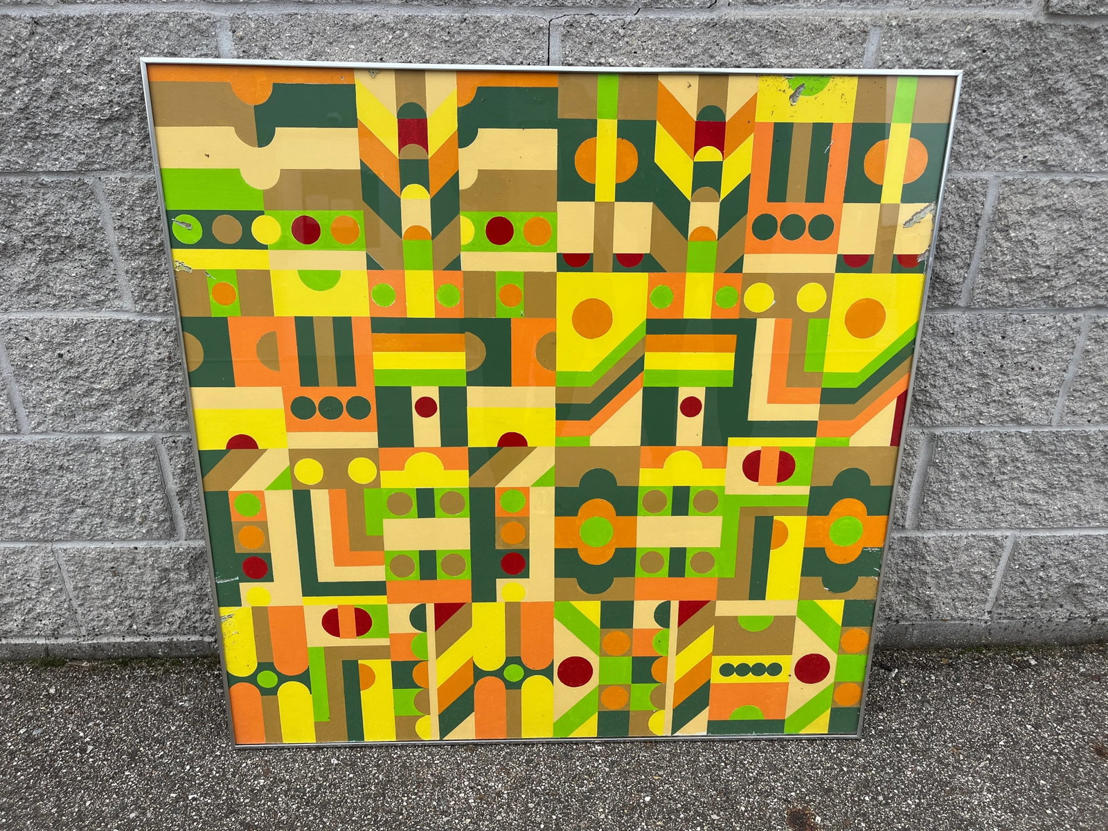 Vintage Mid Century Modern Large Abstract Geometric Bauhaus Mosaic Oil Painting - 6