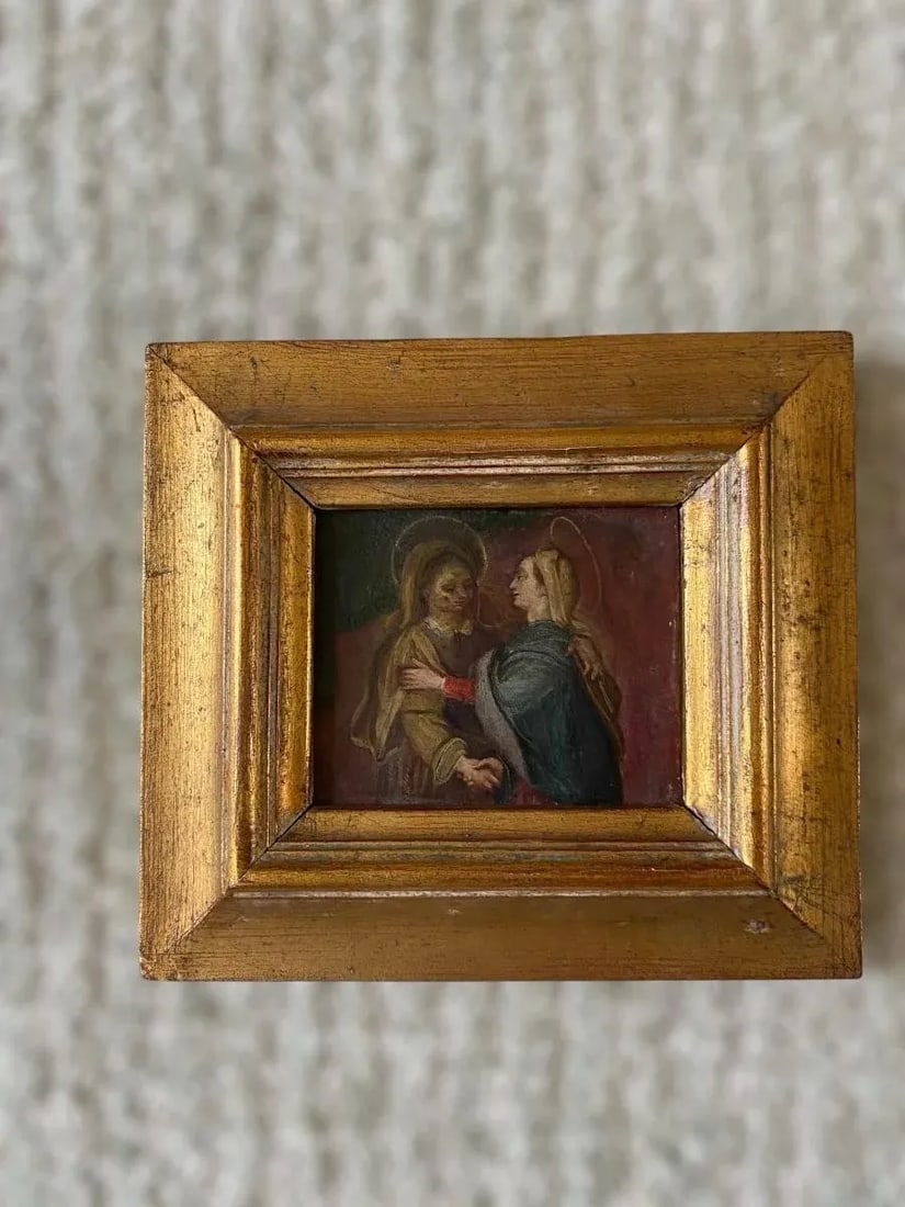 Late 18th Century Antique Retablo Old Master Oil Painting on Metal "Vision of the Virgin" - 4