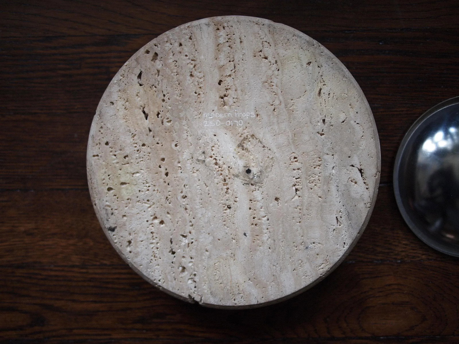 Vintage Round Travertine Ashtray With Metal Insert - 7