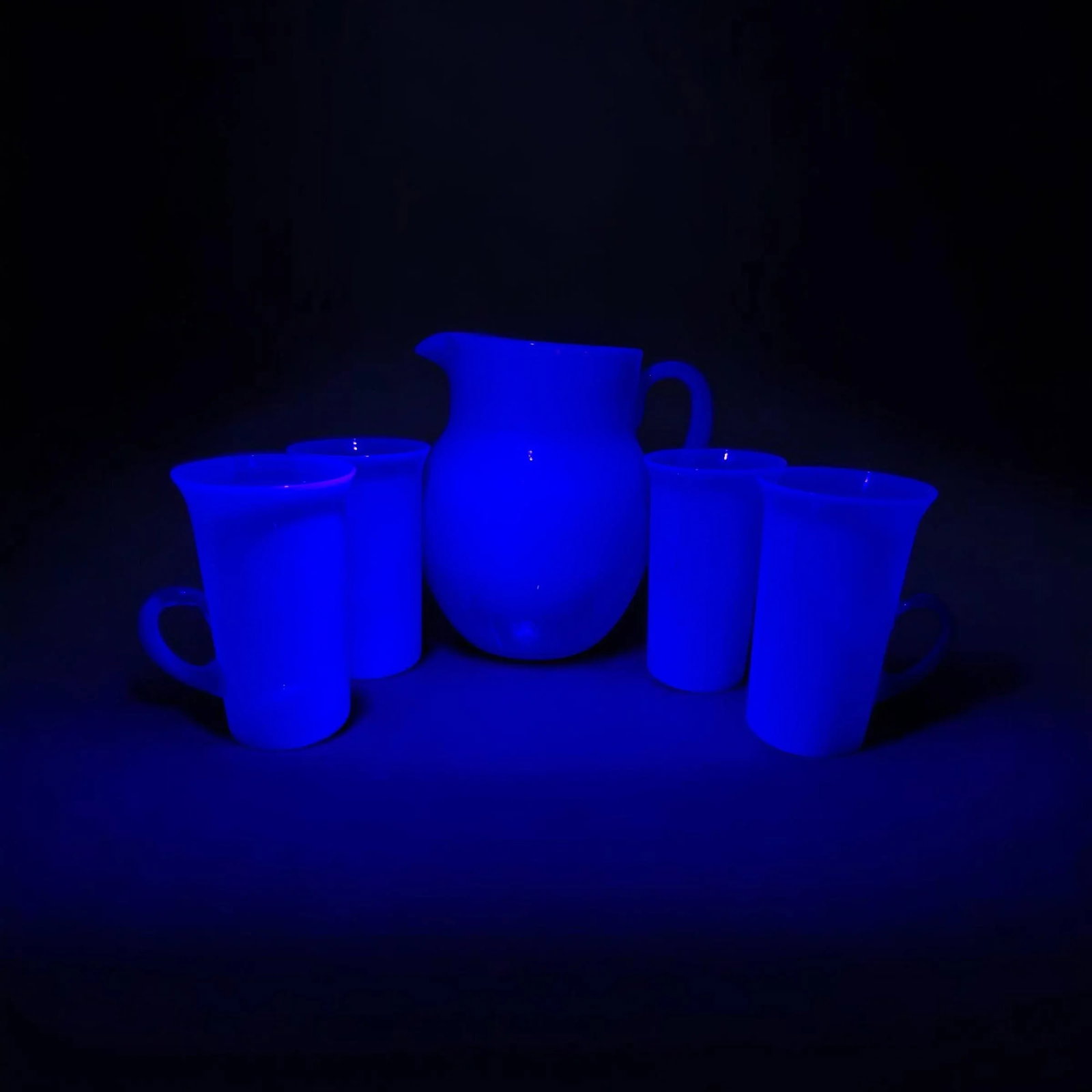 Antique 1920s Fry Foval Cobalt Blue Art Deco Opalescent Lemonade Set-5 Pieces - 3