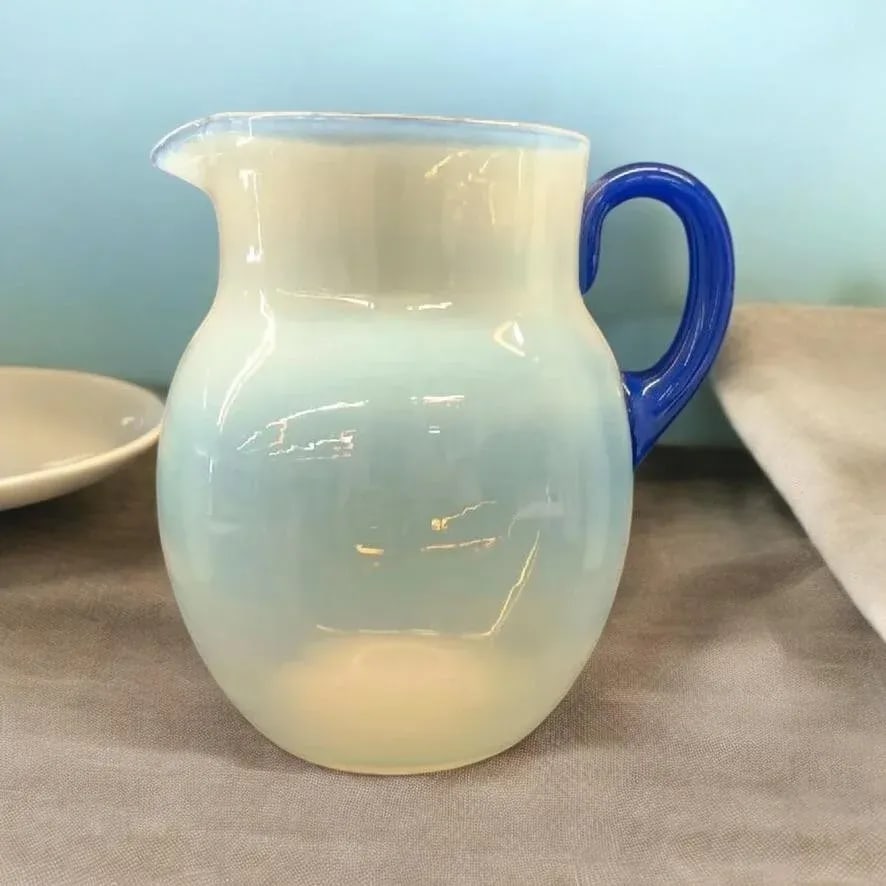 Antique 1920s Fry Foval Cobalt Blue Art Deco Opalescent Lemonade Set-5 Pieces - 5