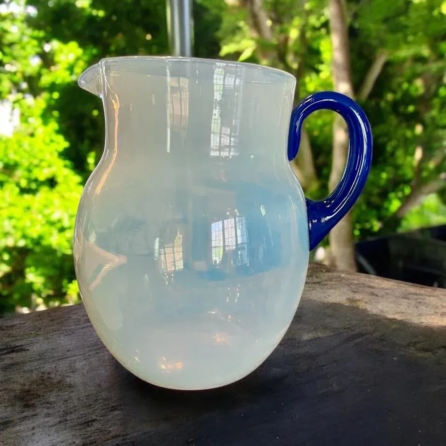 Antique 1920s Fry Foval Cobalt Blue Art Deco Opalescent Lemonade Set-5 Pieces - 8
