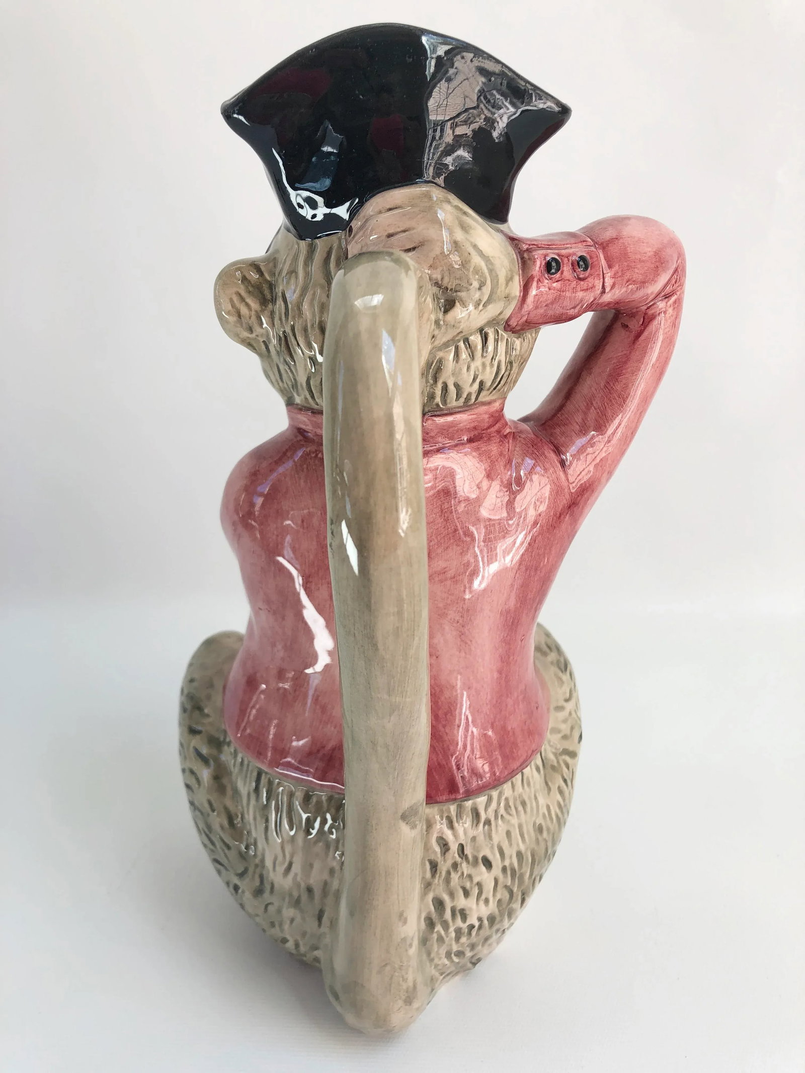 Large Vintage Mottahedeh Majolica Pink & Tan Monkey Pitcher - 6