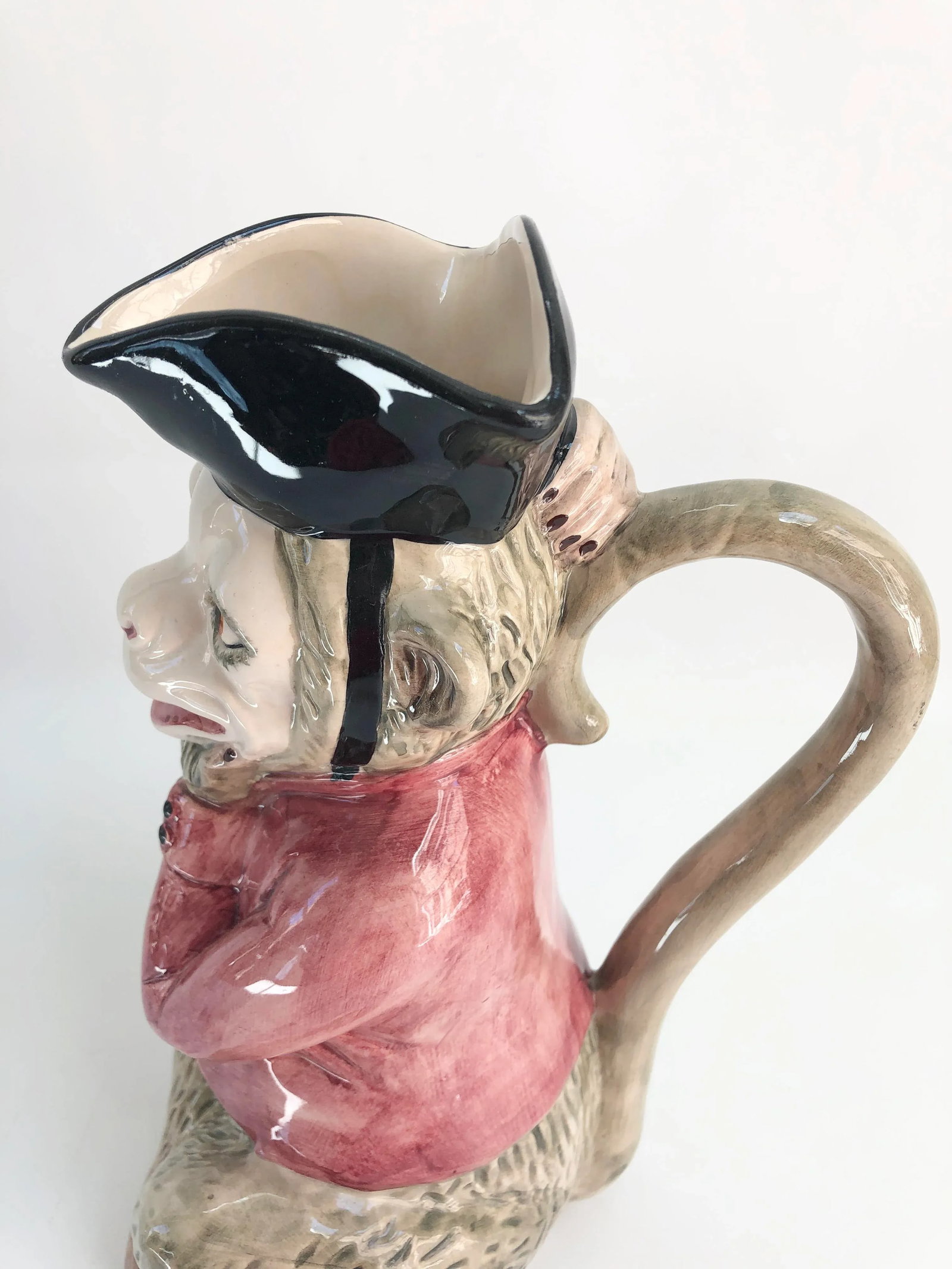 Large Vintage Mottahedeh Majolica Pink & Tan Monkey Pitcher - 7
