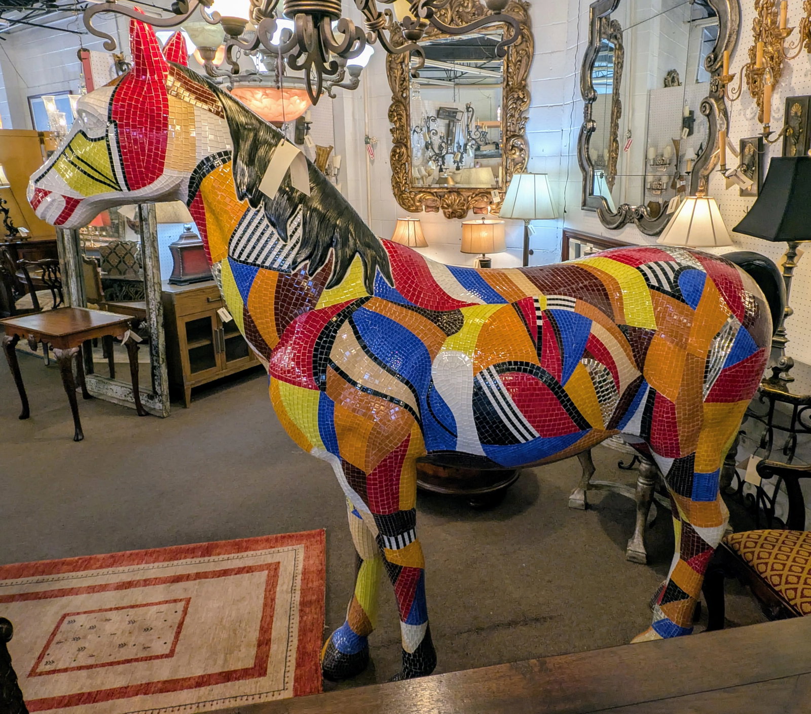 Life-Size Mosaic Tiled Multi-Colored Horse - 7