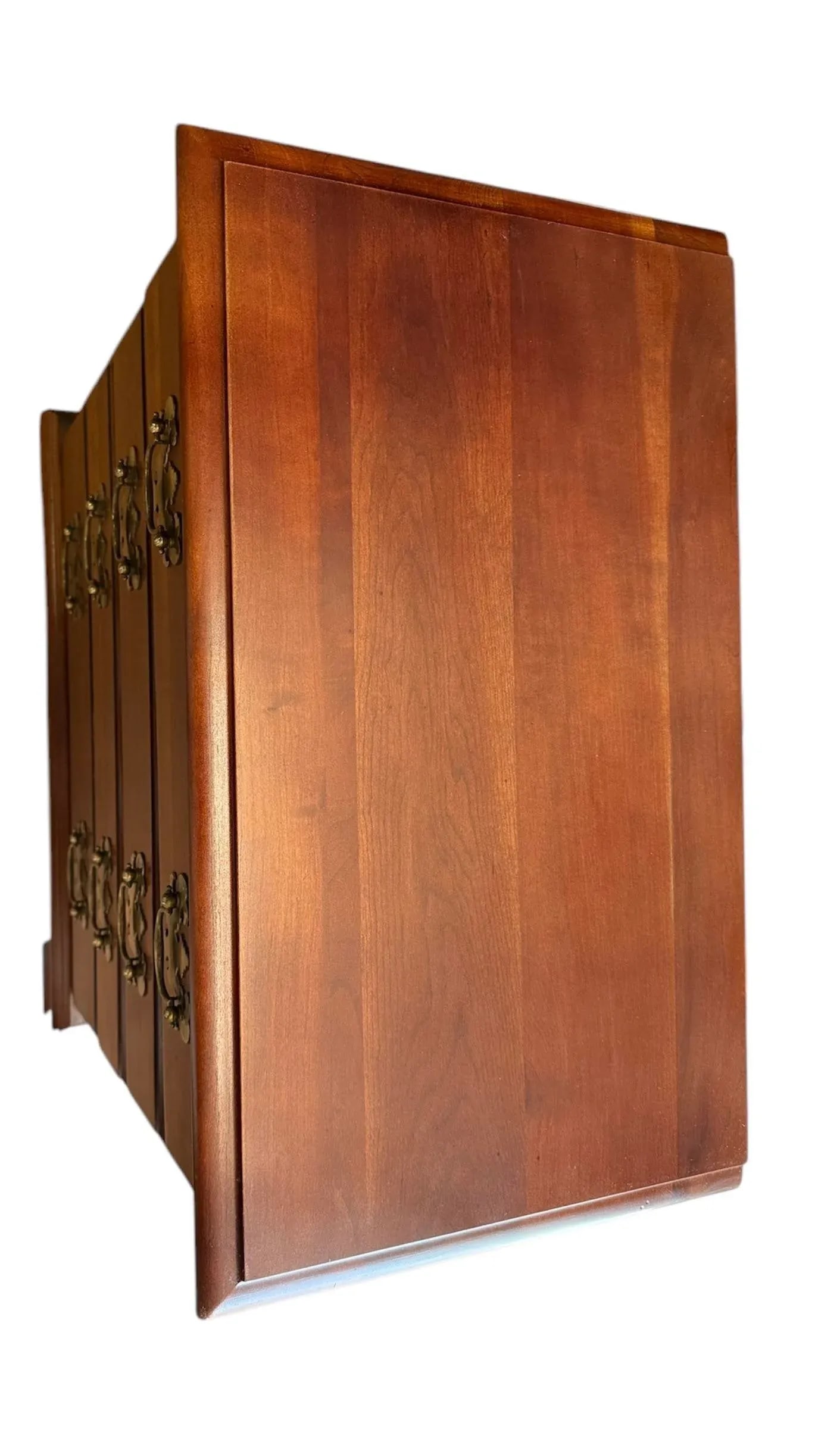 Post Modern Vintage Four Drawer Cherry Wood Silver Chest - 2
