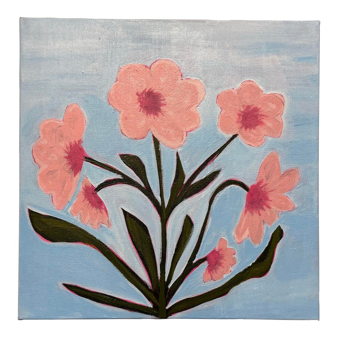 Modern Abstract Floral Folk Art Acrylic Painting on Canvas, Signed, Dated: Modern Abstract Floral Acrylic Painting On Stretched Canvas 1.5" Deep Canvas, "Spring Pink," Beautiful Soft Colors, Signed, Melinda S Best, 2025 Sides are painted. May be hung framed or unframed. Read