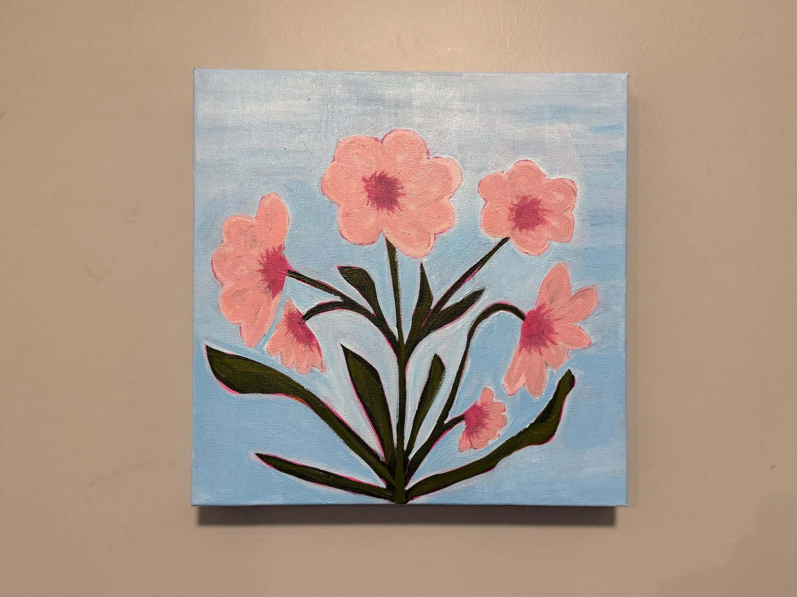Modern Abstract Floral Folk Art Acrylic Painting on Canvas, Signed, Dated - 2