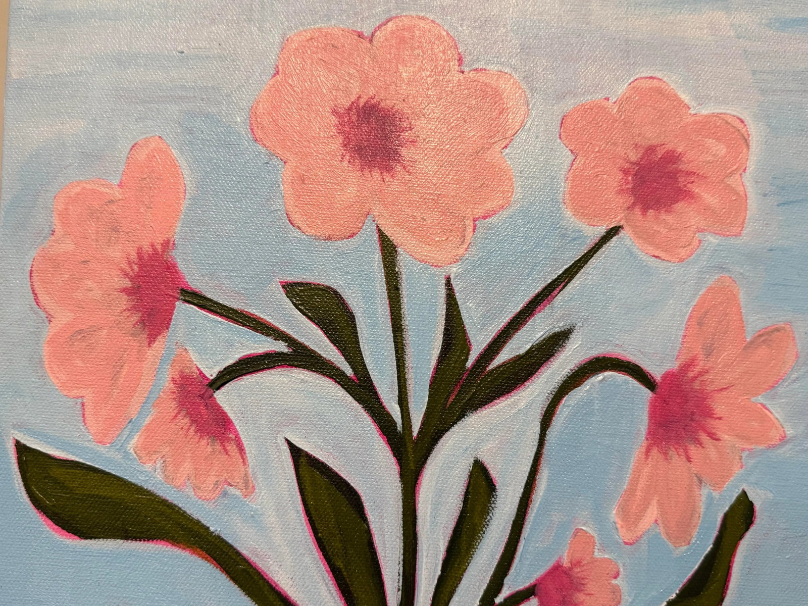 Modern Abstract Floral Folk Art Acrylic Painting on Canvas, Signed, Dated - 3