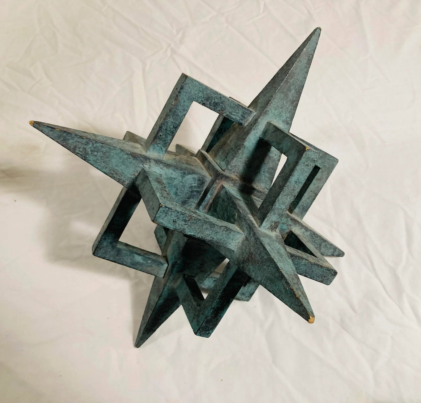 1980s Post Modern Tabletop Sculpture Accessory by Artist Michael Motta in Wood Composite Verdi Gris - 3