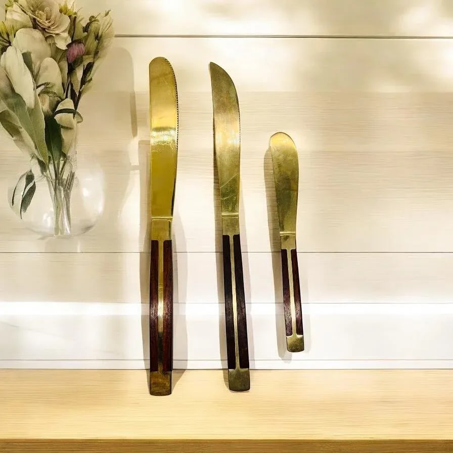 Mid Century Modern Flatware Set in Rosewood & Bronze-Teak Case, Thailand- 100 Pieces - 6