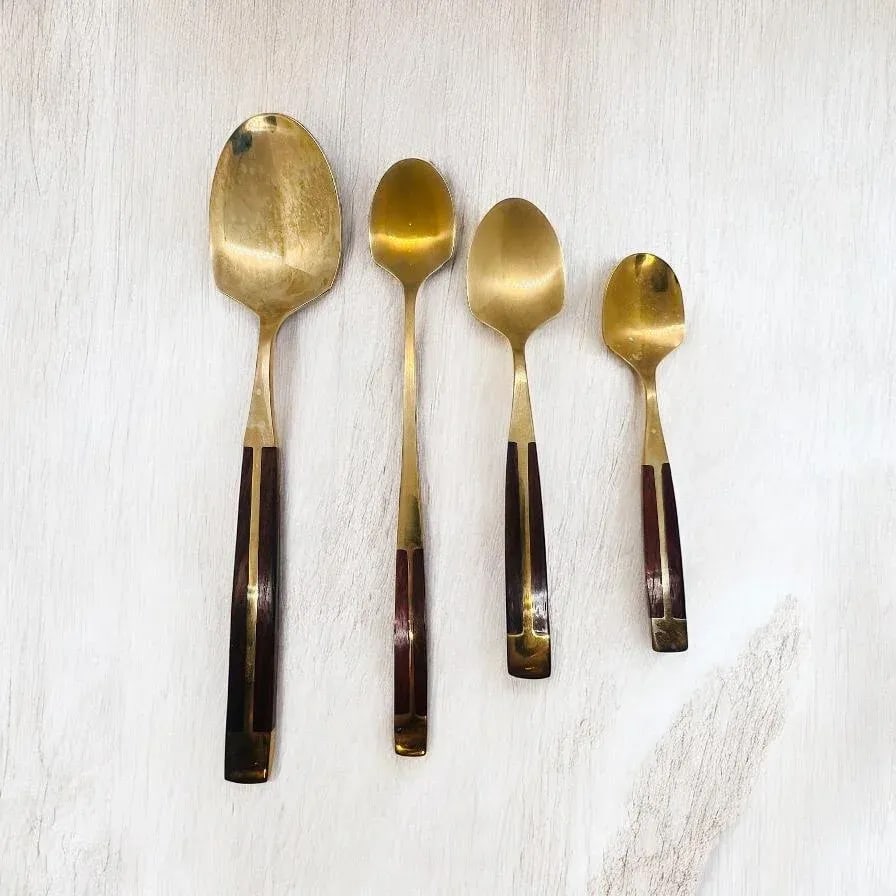 Mid Century Modern Flatware Set in Rosewood & Bronze-Teak Case, Thailand- 100 Pieces - 9