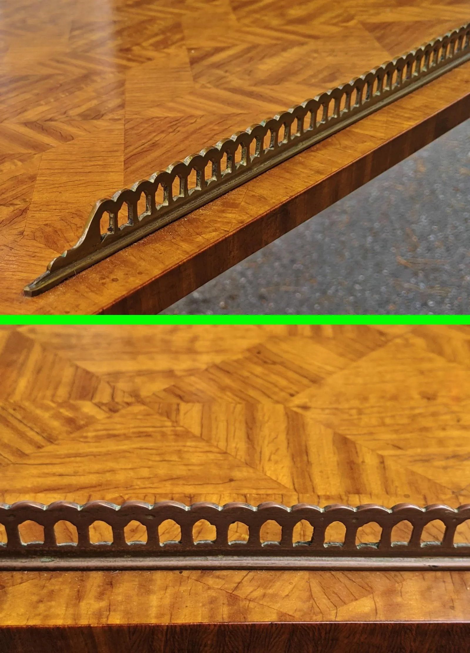 Vintage English Style Satin Wood Bronze Gallery Tilt-Top Table by Baker Furniture - 7