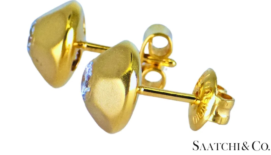 Late 20th Century 18k (750) Yellow Gold - Natural Round VVS-vs Diamond: Womens Earrings, Set of 2 - 2