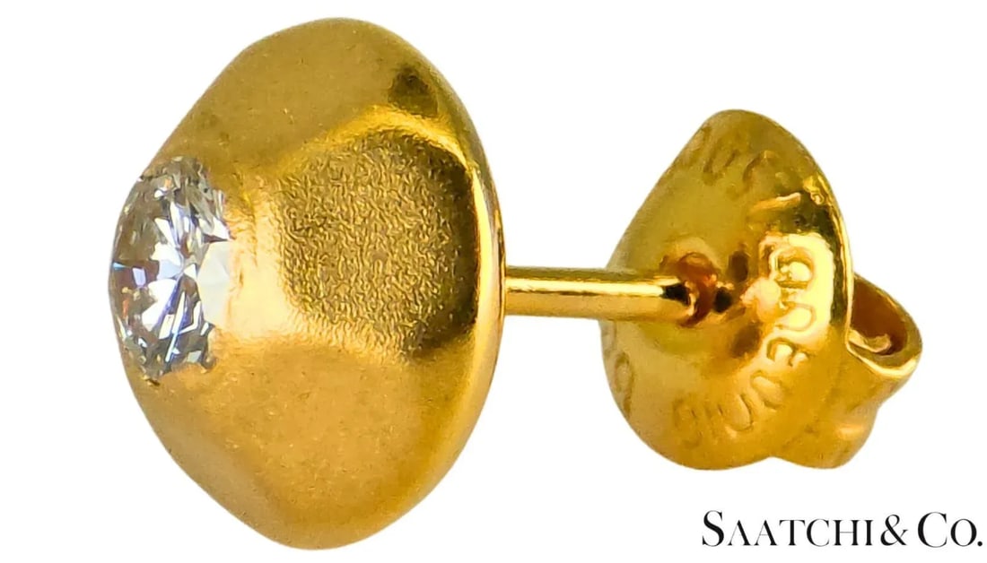 Late 20th Century 18k (750) Yellow Gold - Natural Round VVS-vs Diamond: Womens Earrings, Set of 2 - 5