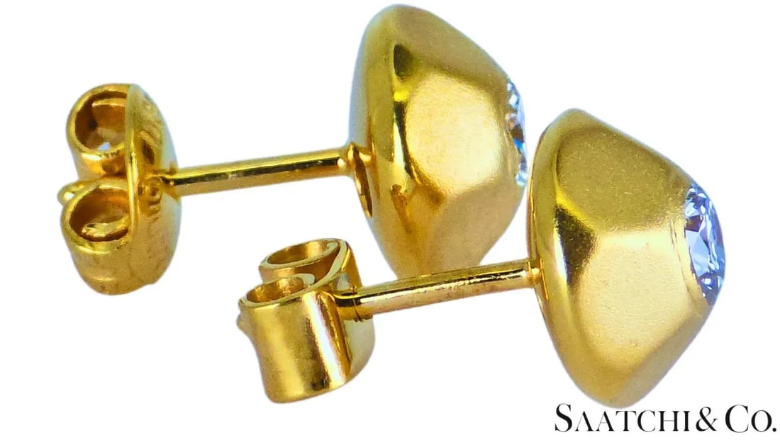 Late 20th Century 18k (750) Yellow Gold - Natural Round VVS-vs Diamond: Womens Earrings, Set of 2 - 6