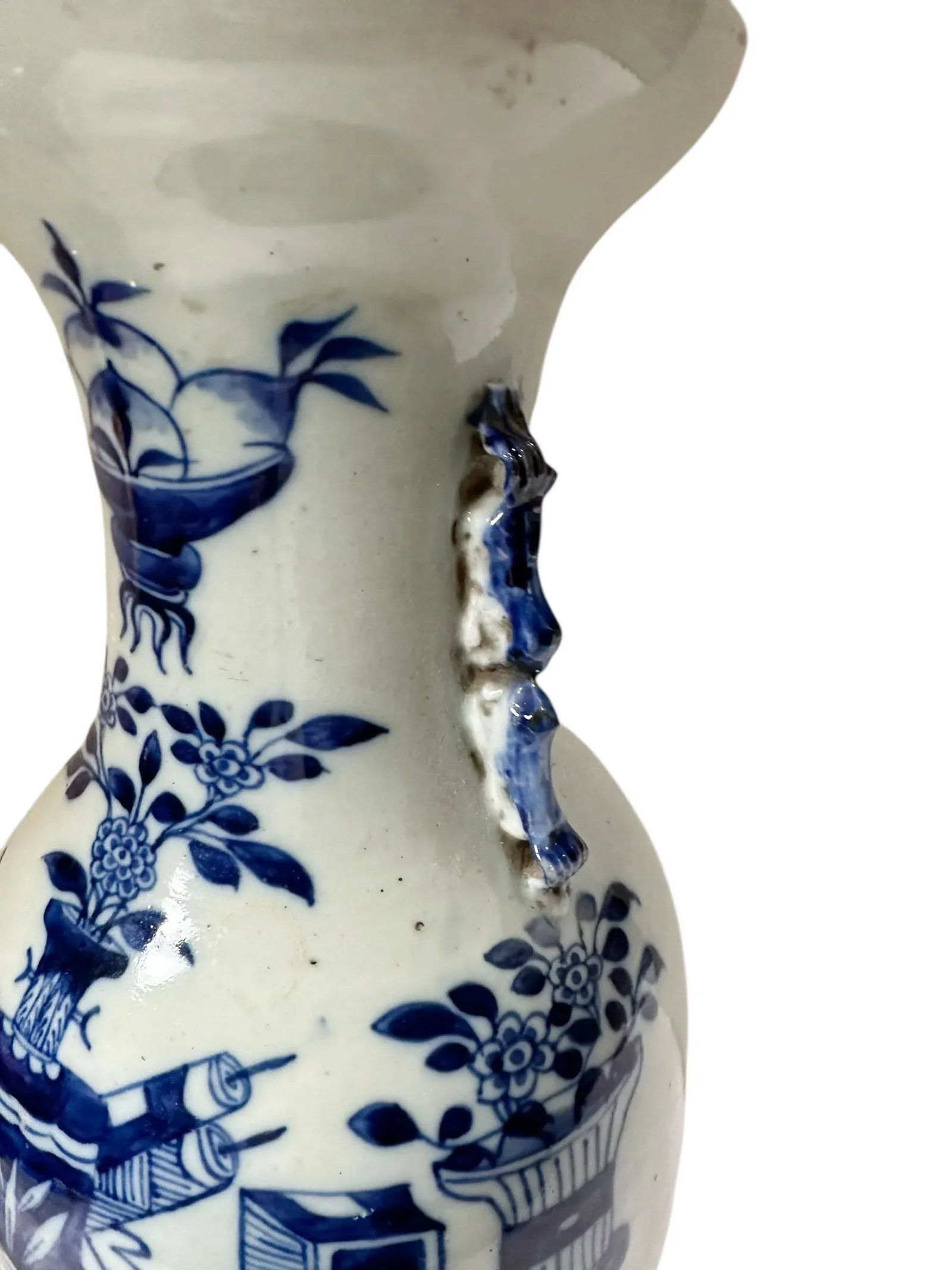 19th Century Chinese Blue and White Vase With Celadon Cast and Foo Dog Handles - 10