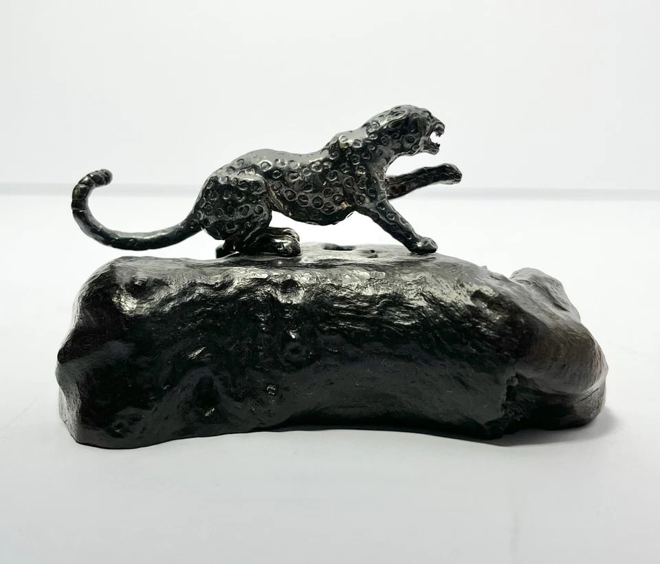 Patrick Mavros Medium Sterling Silver Leopard on Blackwood Base - 3