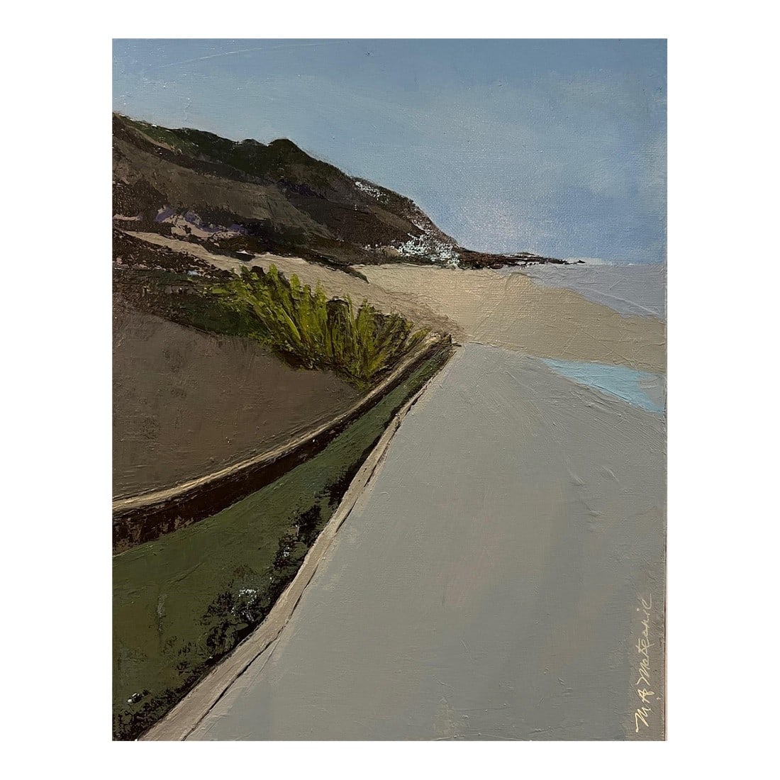 To the Beach - Acrylic Painting on Canvas by Mary Anne "¦: Painted in 2025, this piece features a walkway that leads toward the beach at Stinson in Marin County, California. Mary Anne's art is inspired by both natural and built environments, primarily of the