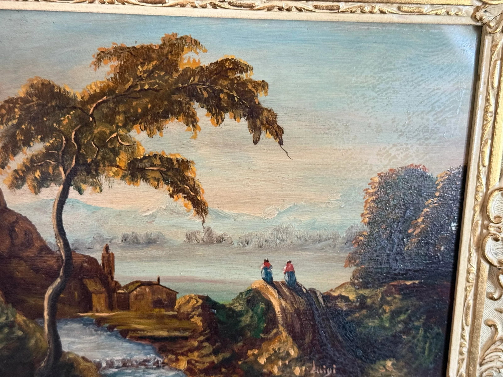 Original Oil Pastoral Landscape Painting in the Style of Romantic Period. Signed Luigi Lower R. Gold - 4
