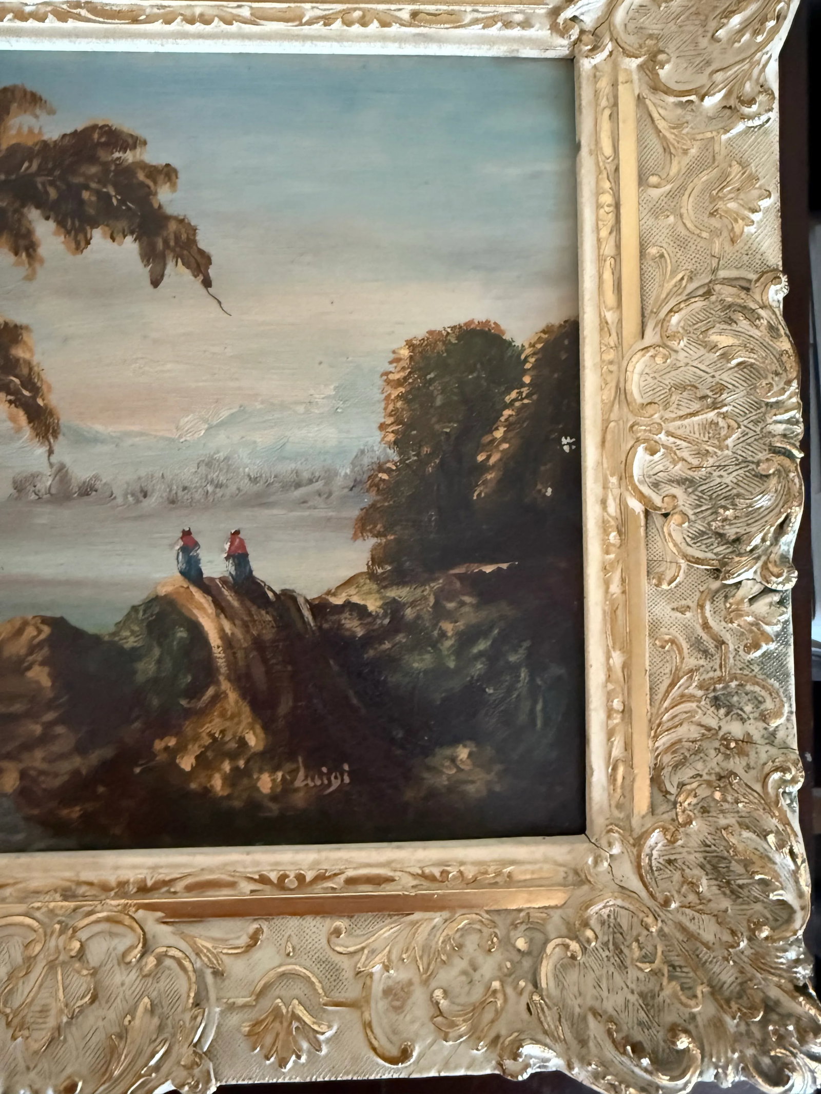 Original Oil Pastoral Landscape Painting in the Style of Romantic Period. Signed Luigi Lower R. Gold - 9