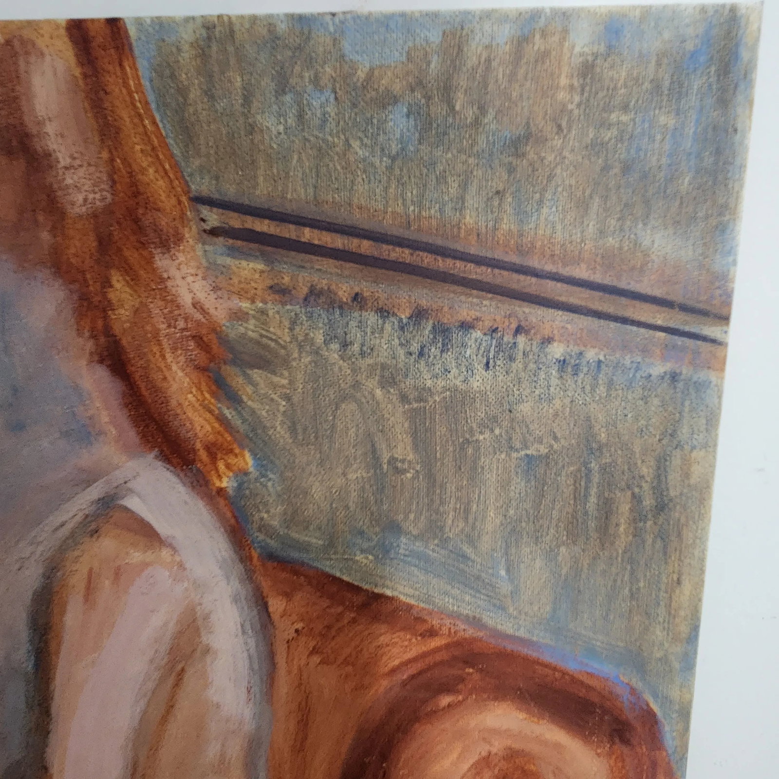 Mid-Century Modern Female Nude Painting – Warm Earth Tones, Vintage Figurative Art - 5
