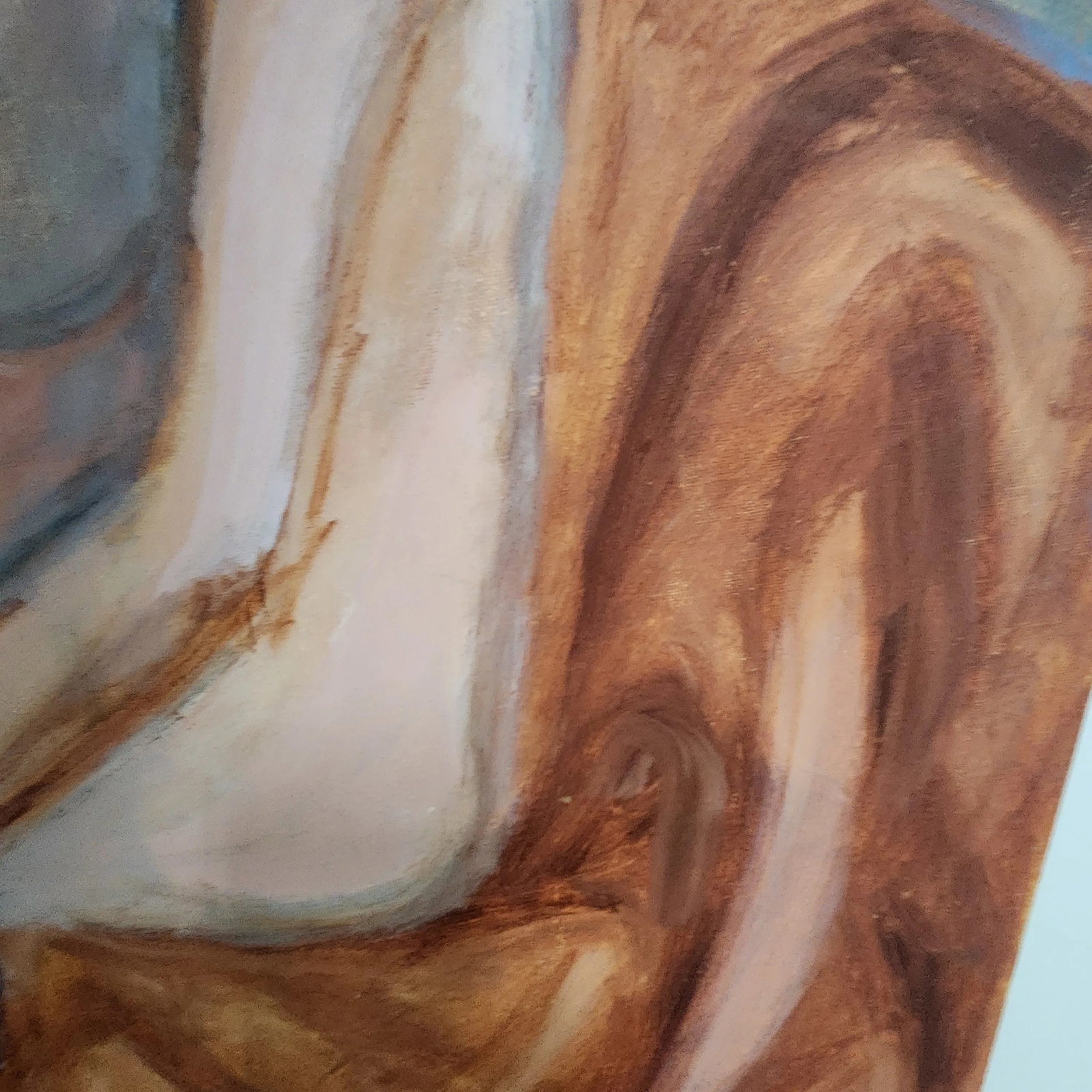 Mid-Century Modern Female Nude Painting – Warm Earth Tones, Vintage Figurative Art - 6