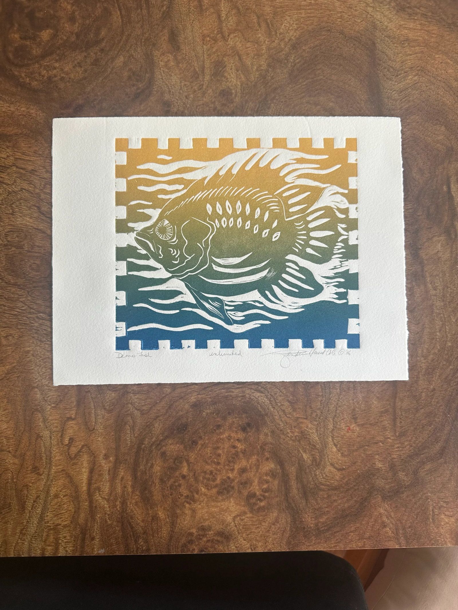Vintage Signed and Dated Original Lino Print - 2