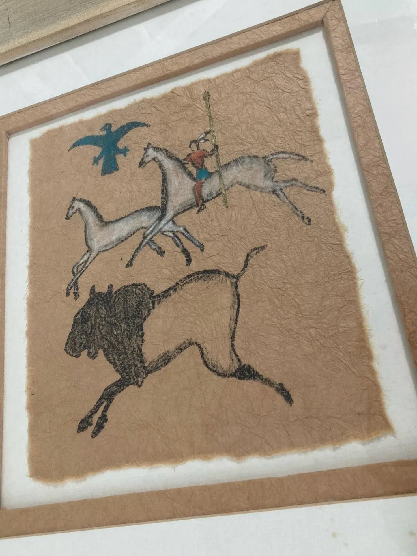 1950s Native American Deer Hide Painting – Plains Indian Buffalo Hunt Scene - 2