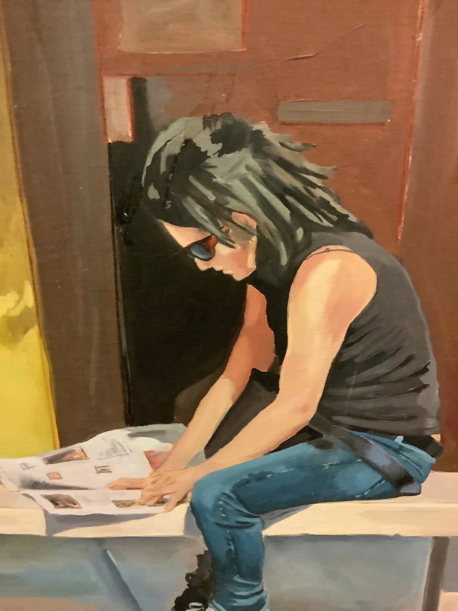 Modern Realism Lady Reading Newspaper Painting on Board - 3