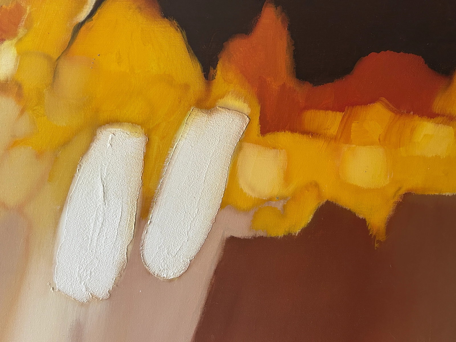 Robert Lawson 1970s Abstract Oil Painting on Canvas Vintage Art Brown and Orange - 3