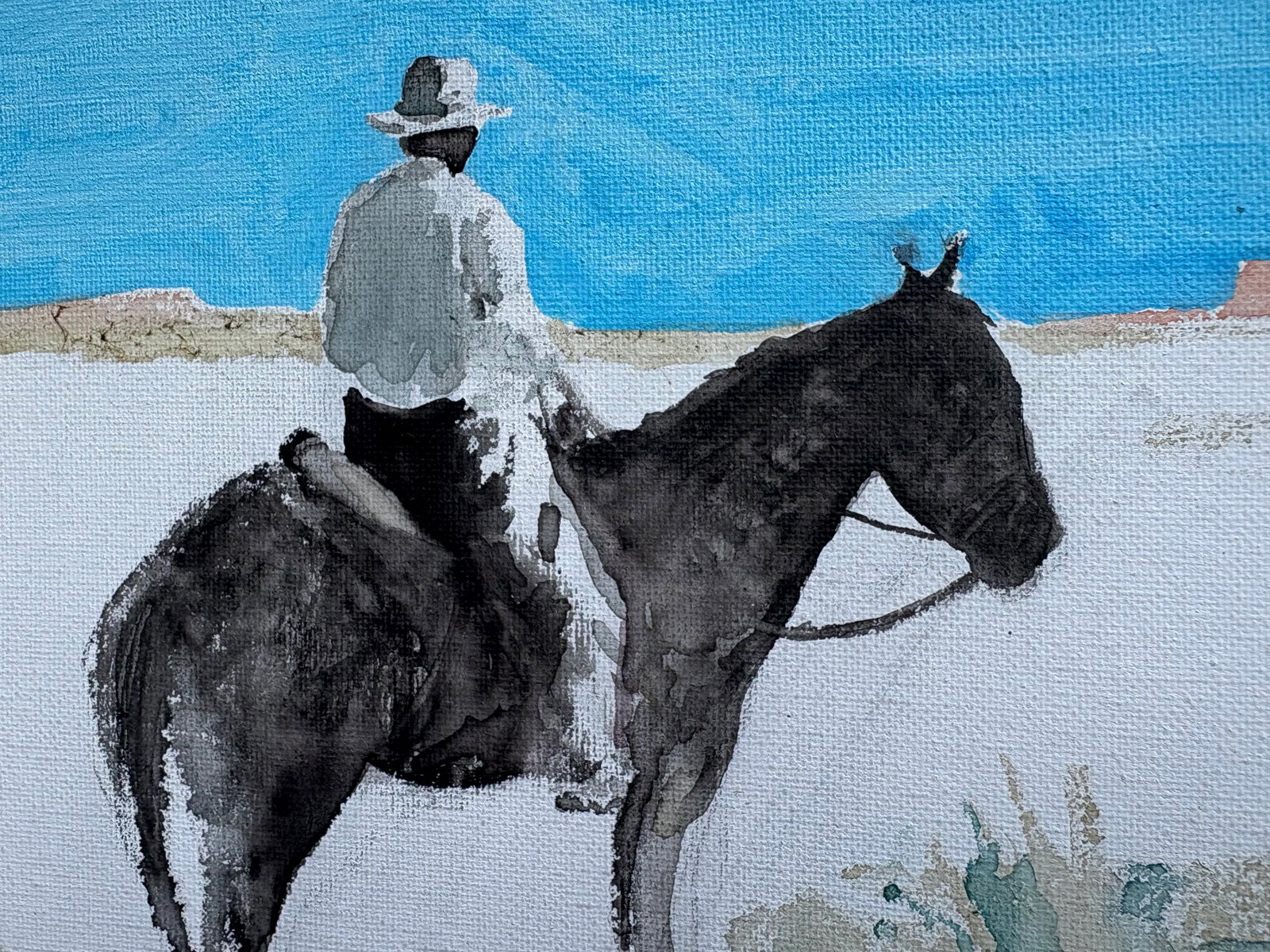Watercolor Cowboy on Canvas by Joseph Christy - 2