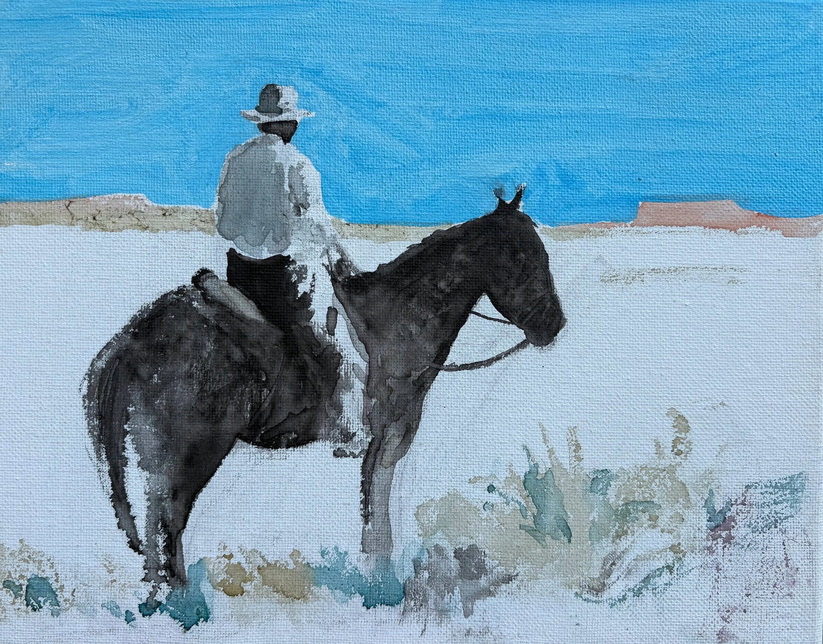 Watercolor Cowboy on Canvas by Joseph Christy - 3