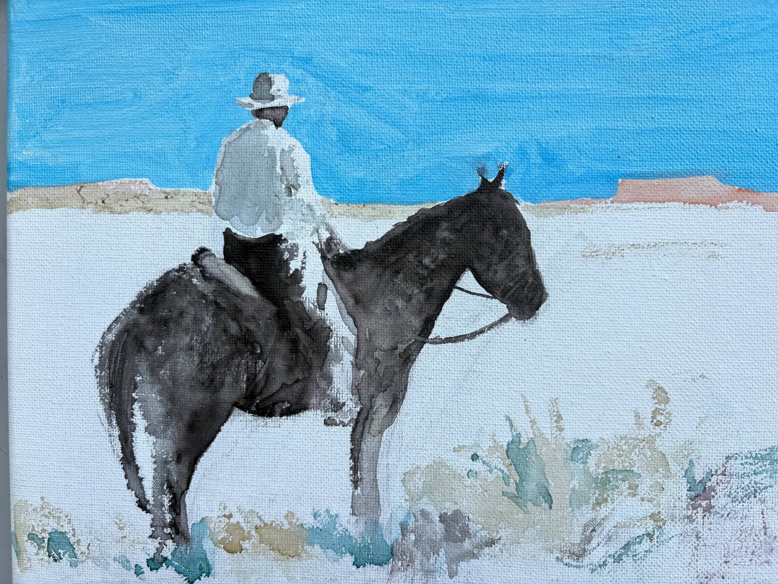 Watercolor Cowboy on Canvas by Joseph Christy - 4