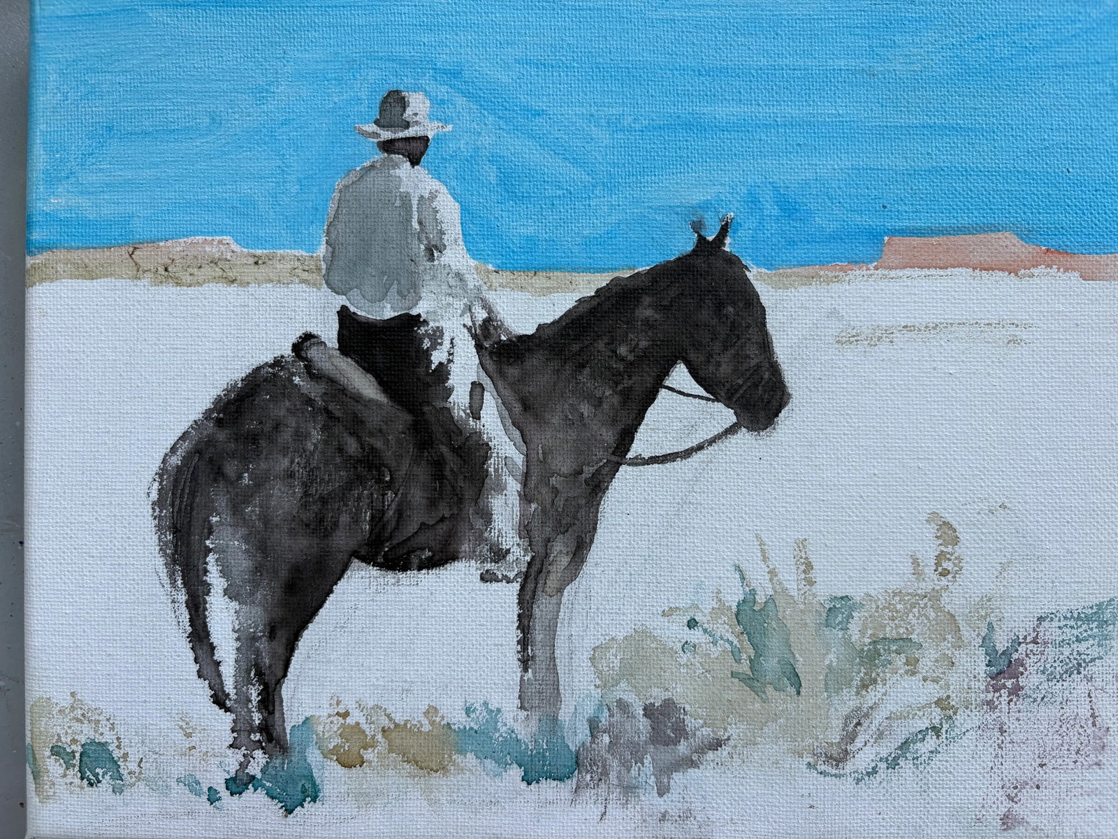 Watercolor Cowboy on Canvas by Joseph Christy - 5