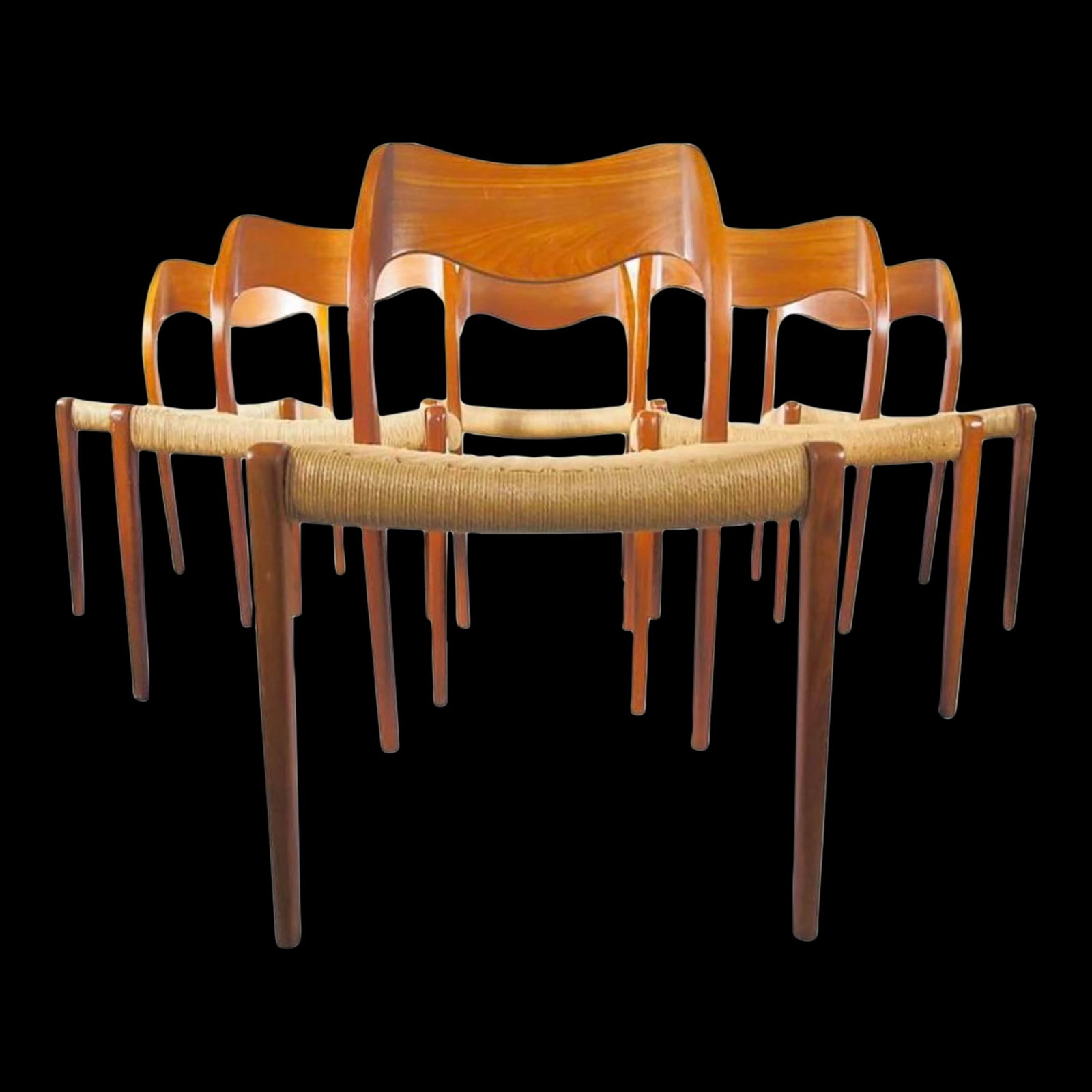 1950s Set of 4 Niels Otto MÃ¸ller Teak and Paper Cord Dining Chairs - 2