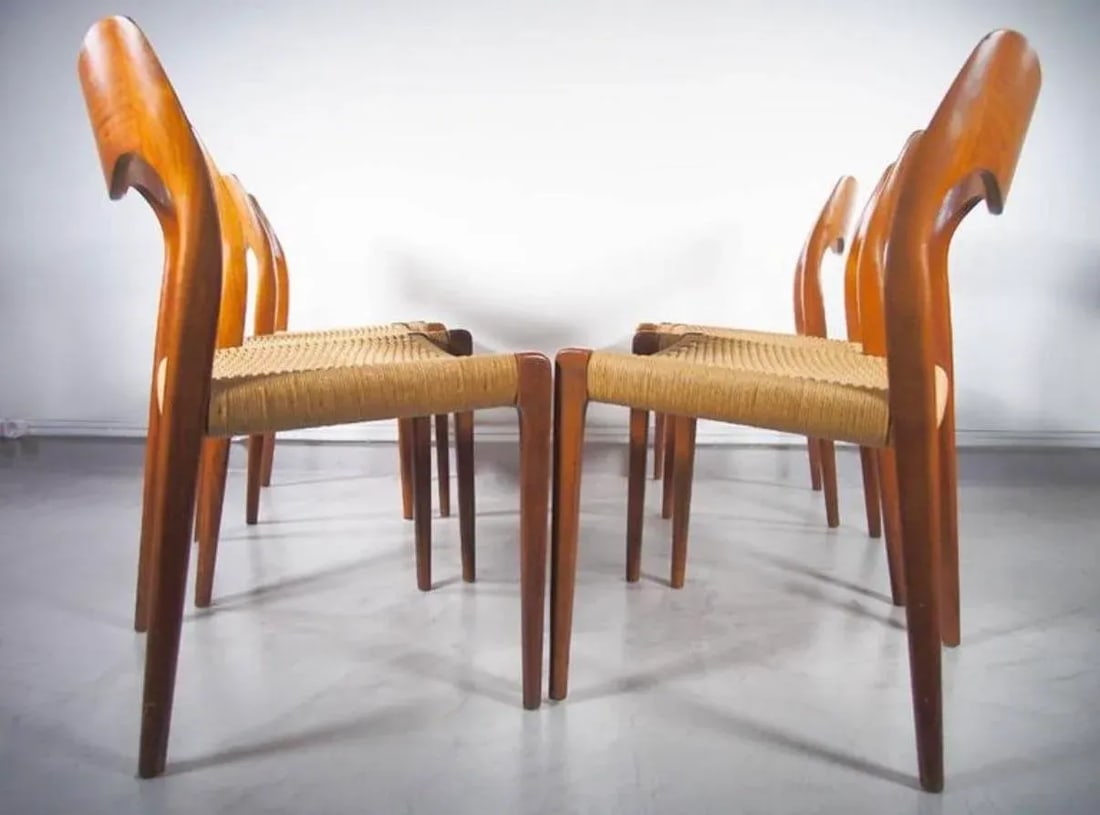 1950s Set of 4 Niels Otto MÃ¸ller Teak and Paper Cord Dining Chairs - 3