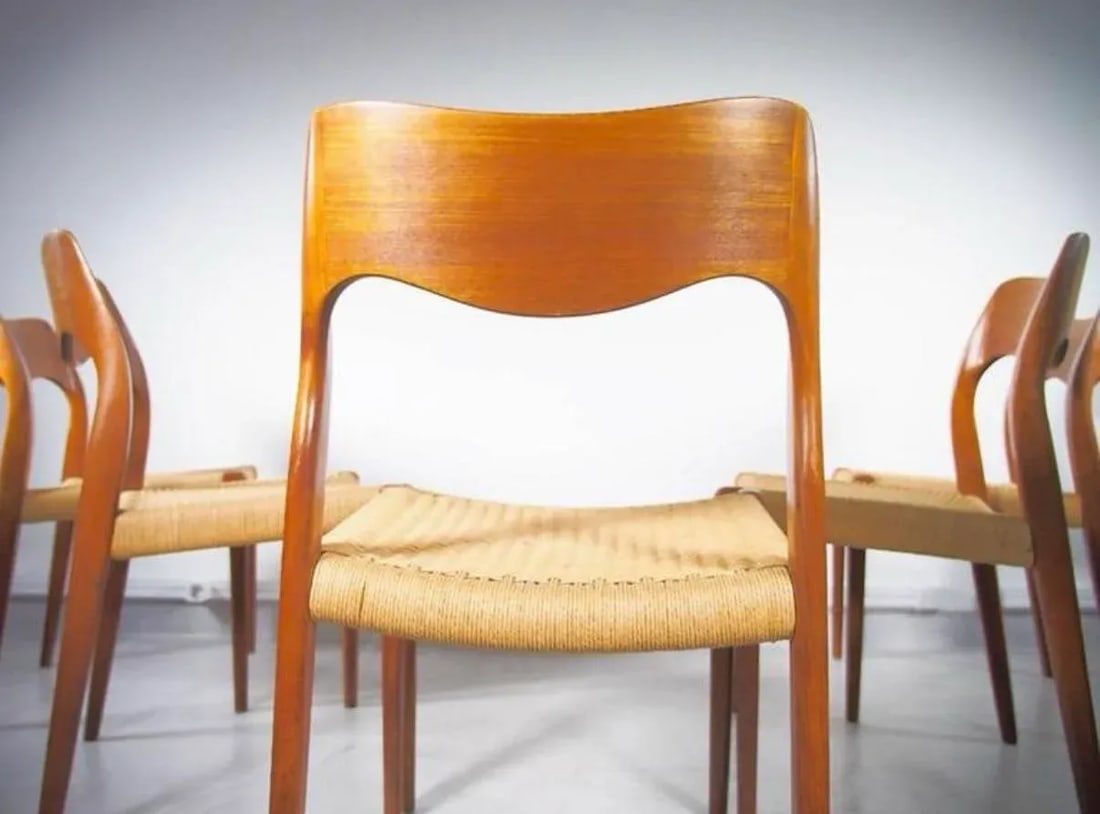 1950s Set of 4 Niels Otto MÃ¸ller Teak and Paper Cord Dining Chairs - 5