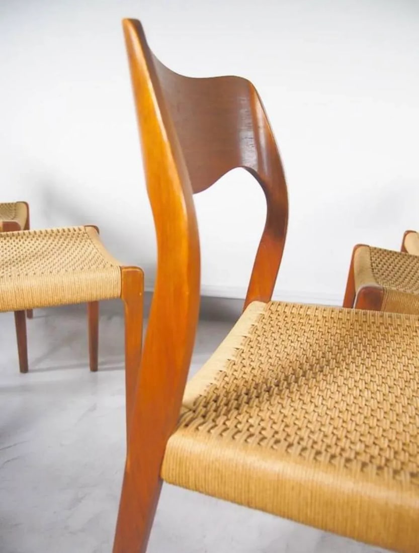 1950s Set of 4 Niels Otto MÃ¸ller Teak and Paper Cord Dining Chairs - 6
