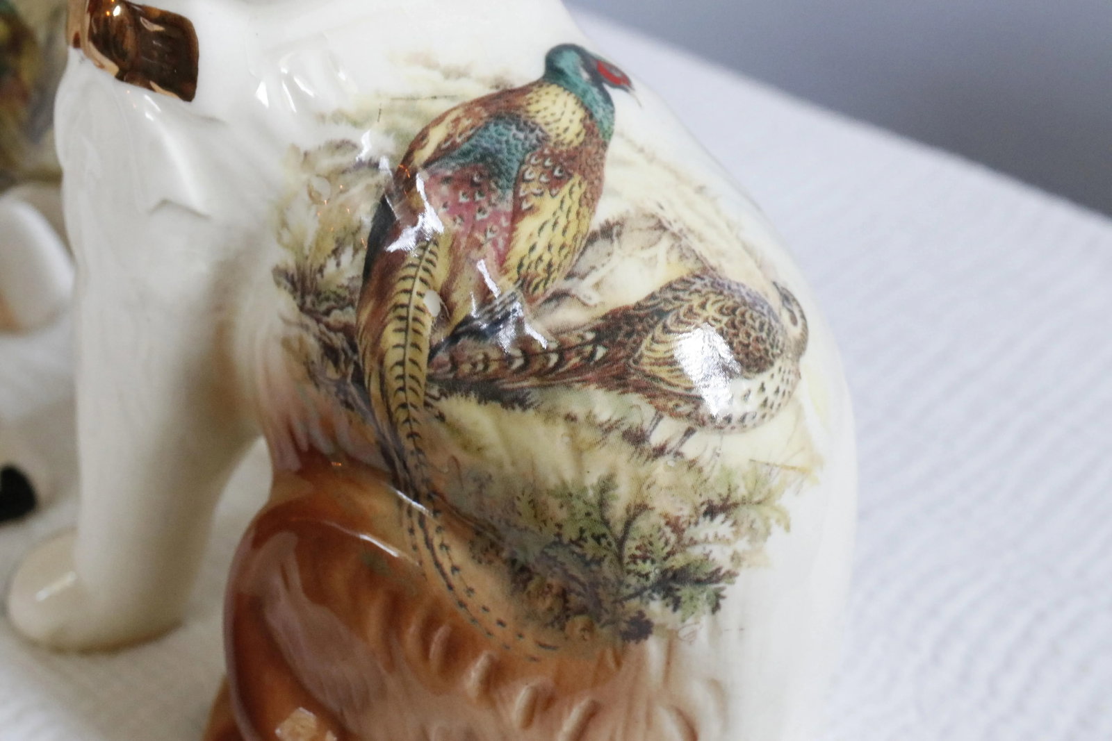Pair of Staffordshire English Porcelain Cats With Painted Pheasants - 3