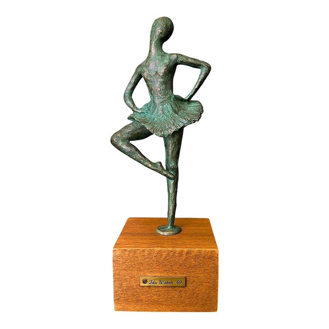 1960s Mid Century Rare Bronze Ballerina Statue: Rare Mid-Century Bronze Ballerina Statue – Signed Ida Weber '69 Exquisite vintage sculpture of a ballerina in dynamic motion, hand-signed "Ida Weber '69." Crafted in solid bronze and mounted on