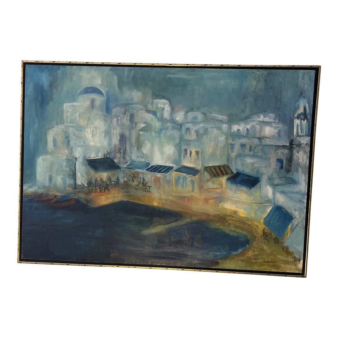20th Century American School Oil on Canvas Signed Framed by Conni Pim Seaside Village: American school oil on canvas made by Conni Pim in 1978 signed and framed Condition: Alterations: Original Condition Unaltered Imperfections: Some Imperfections Condition Notes: Great condition