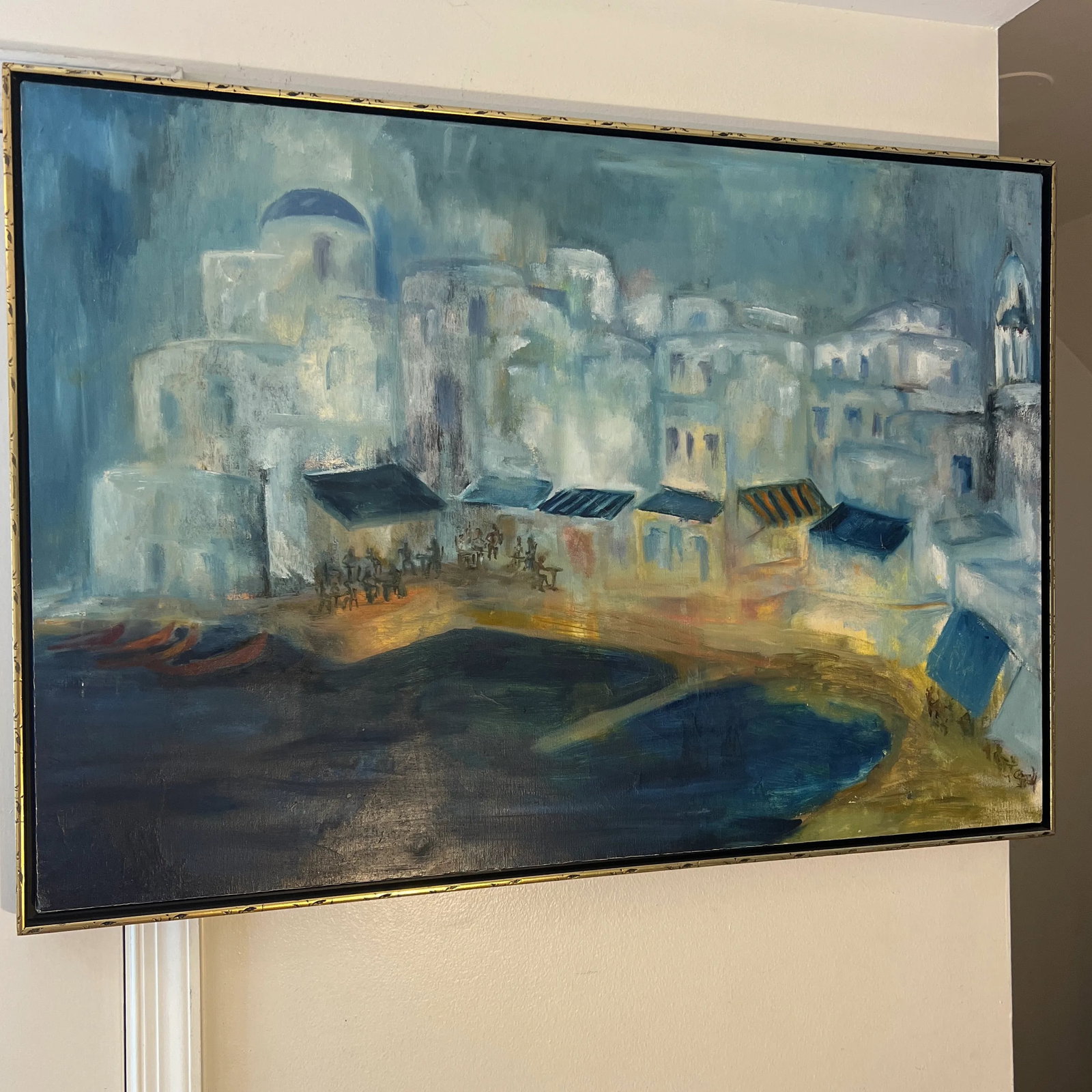 20th Century American School Oil on Canvas Signed Framed by Conni Pim Seaside Village - 4