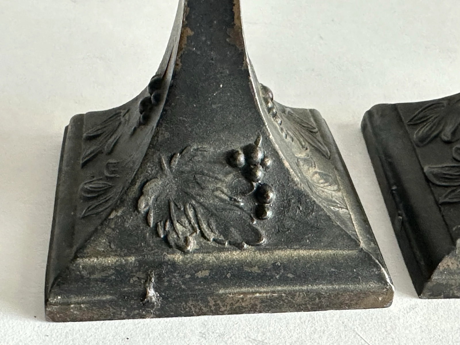 Antique Art Nouveau Grapes & Leaves Bronze Candlestick Holders- A Pair - 12