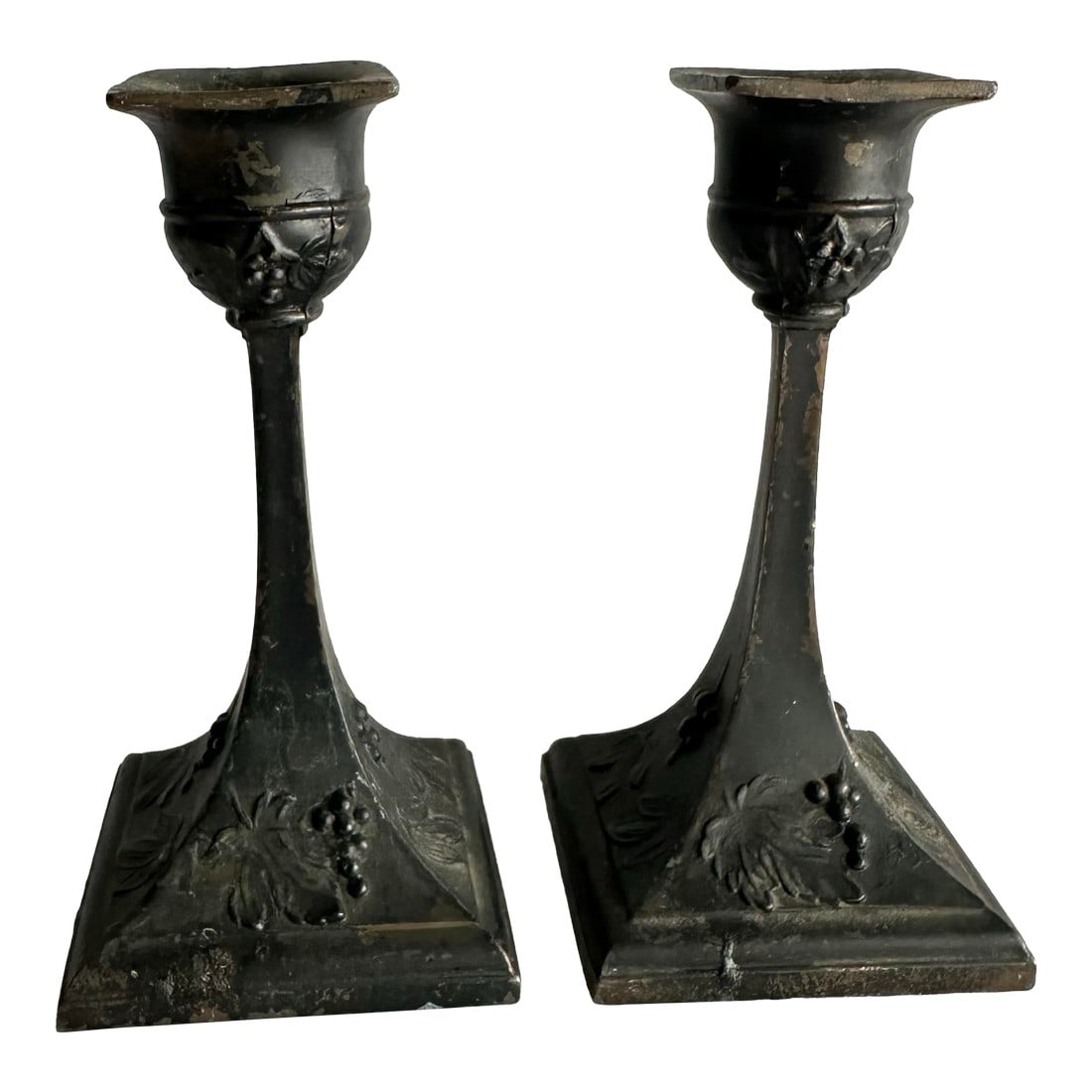Antique Art Nouveau Grapes & Leaves Bronze Candlestick Holders- A Pair (1 of 12)